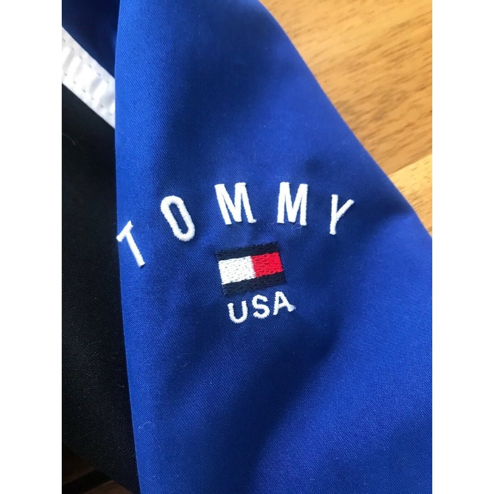 Tommy Hilfiger Navy White Women's  Rain Wind Jacket Hooded Small S Retro - Picture 2 of 9